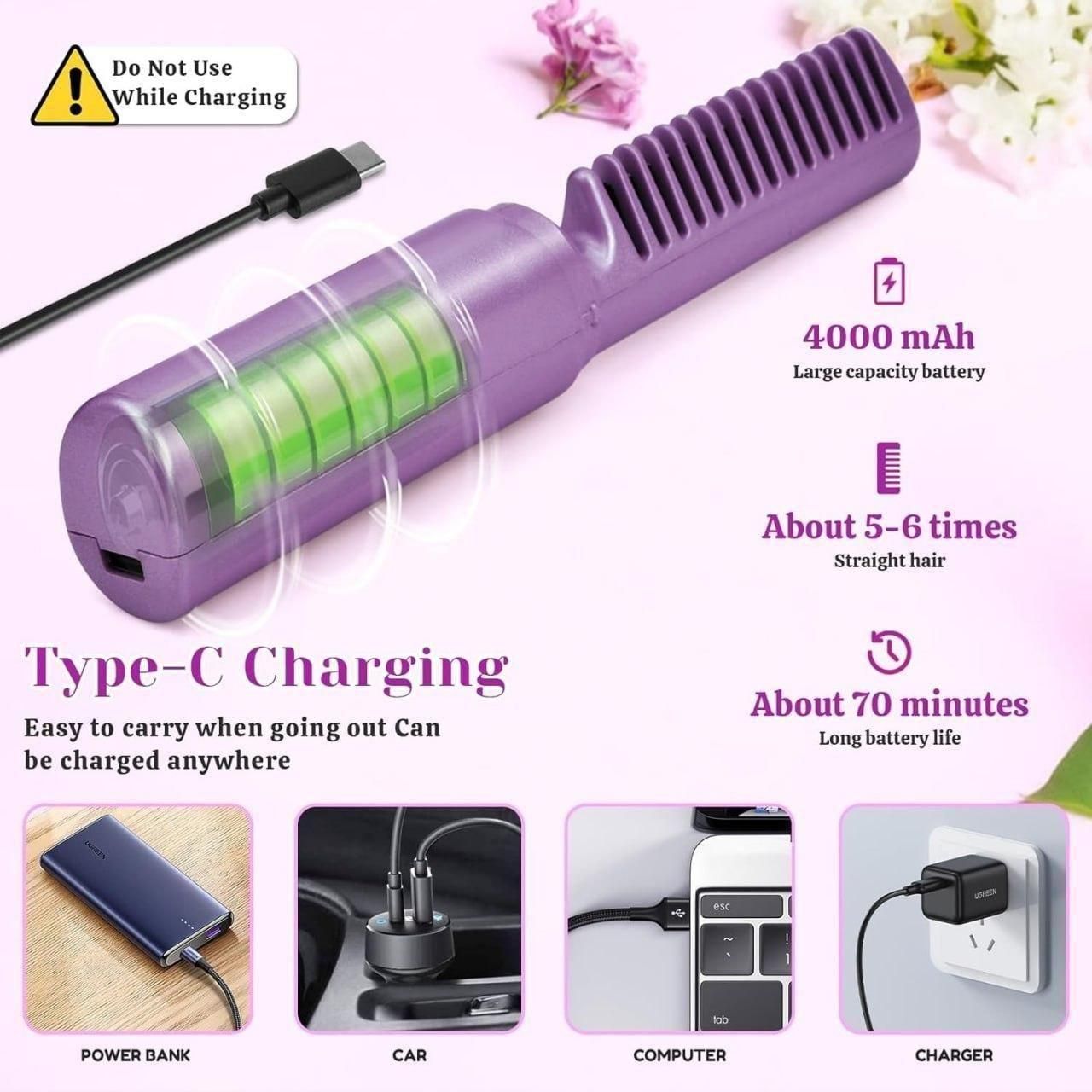 Portable Mini Cordless Hair Straightener – Hot Comb